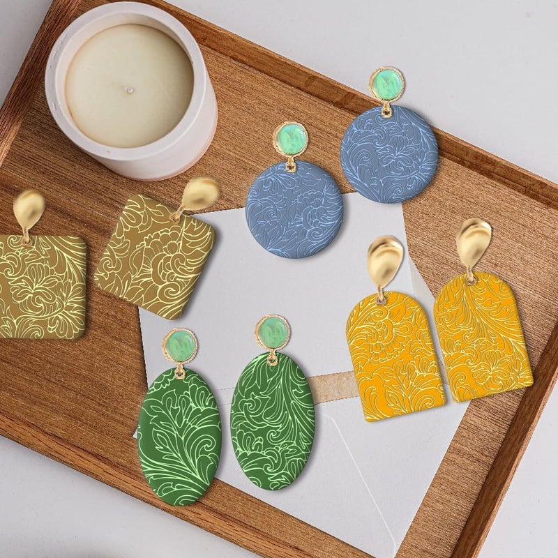 CHGCRAFT Clay Texture Mat Retro Floral Clay Texture Sheets Silicone Polymer Stamp Sheet Modeling Pattern Pad for Polymer Pattern Making Earrings Jewelry 5.5x5.5inch - Image 4